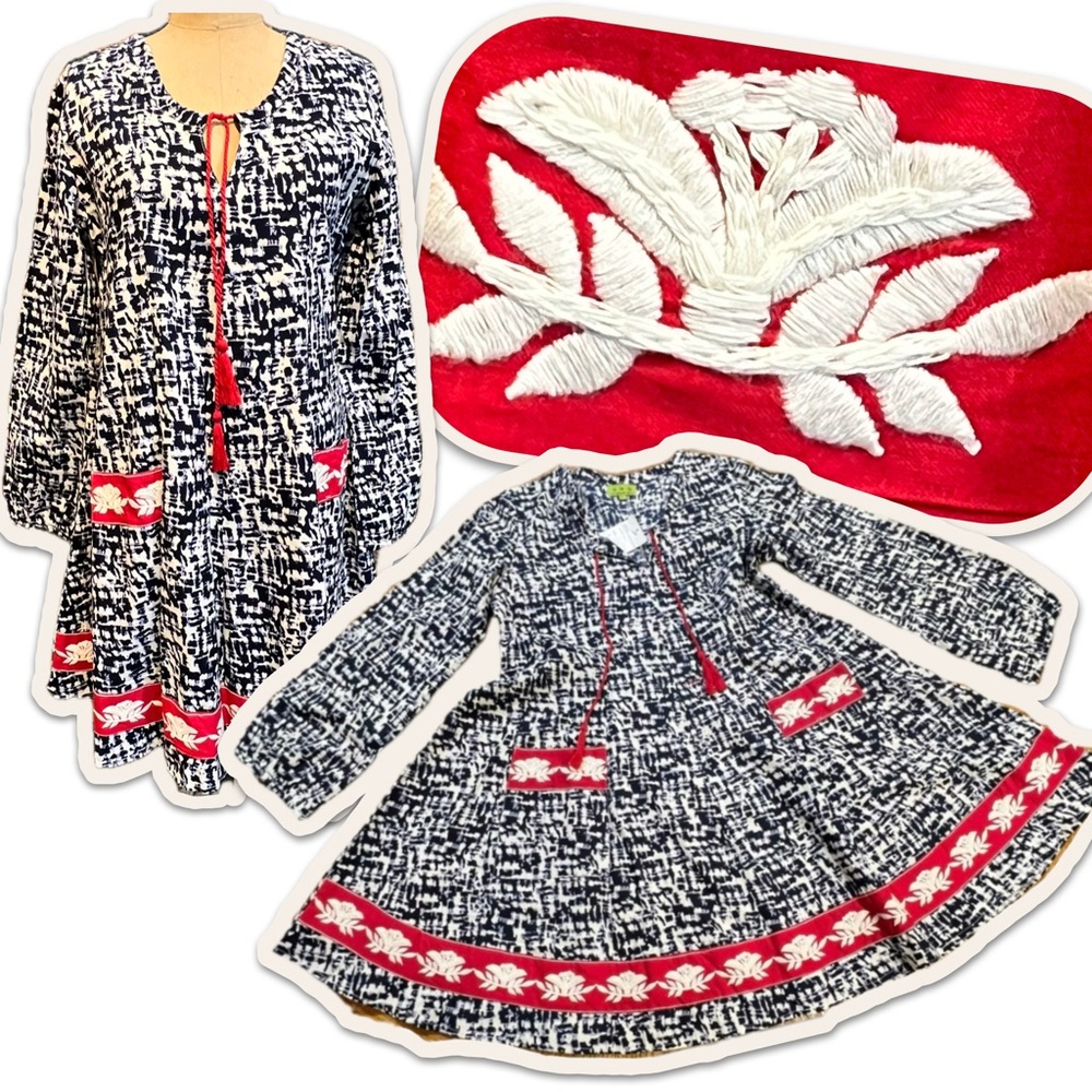 Floral embroidered folksy global dress 100% cotton‎ a-line full midi mini boho